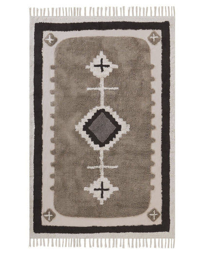Cotton Area Rug 160 x 230cm Beige Tassel Tufted