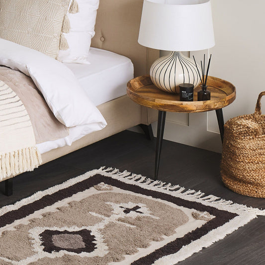 Beige Cotton Tufted Area Rug 80 x 150cm With Tassels Traditional Abstract Pattern