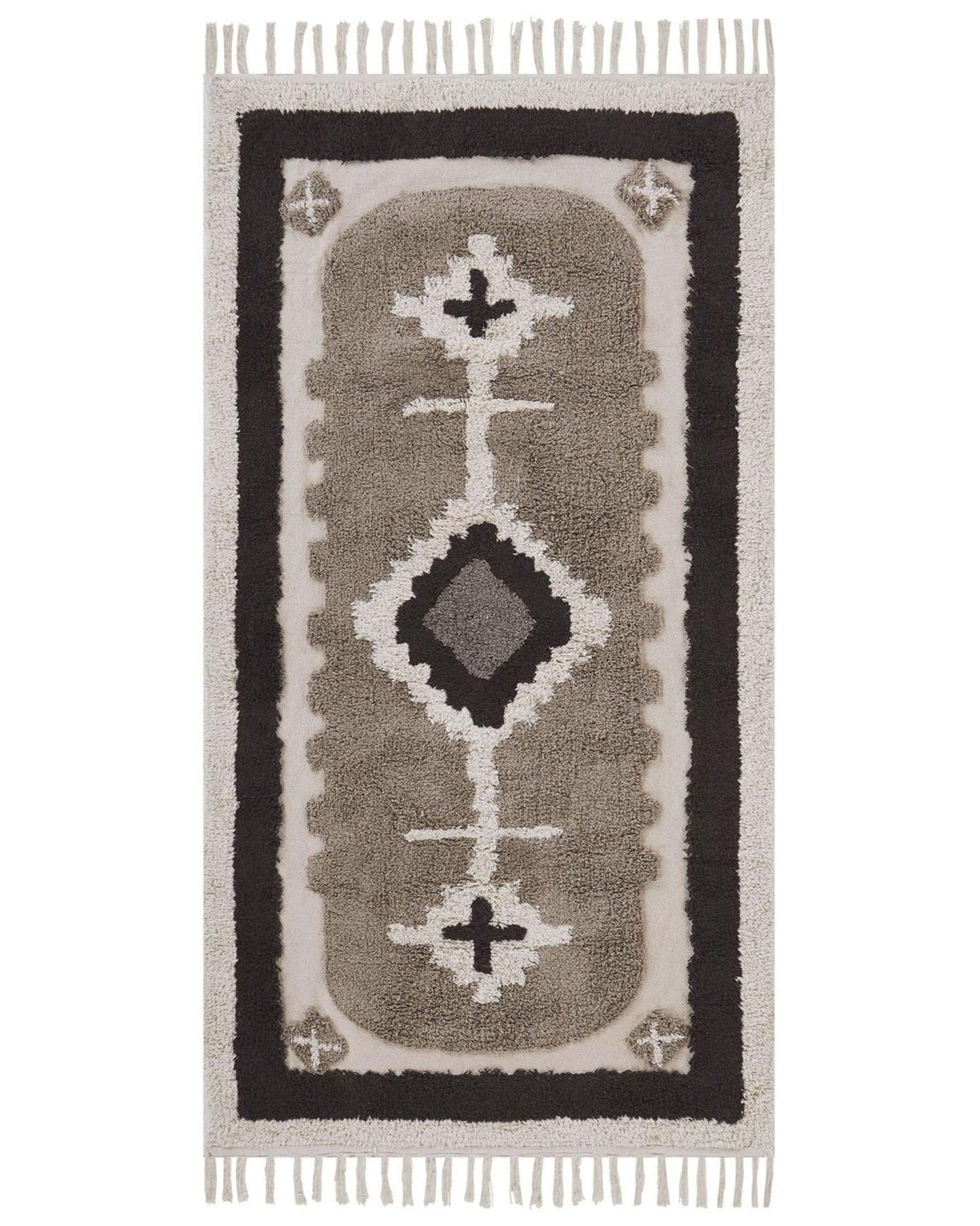 Beige Cotton Tufted Area Rug 80 x 150cm With Tassels Traditional Abstract Pattern