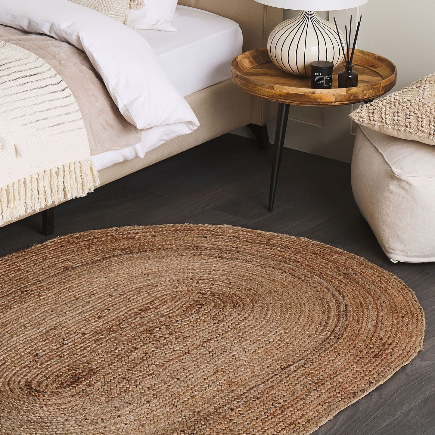 Natural Living Jute Braided Area Rug 120 x 180 Beige Underfloor Heating