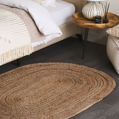 Natural Living Beige Jute Area Rug 100 x 150cm Braided Oval