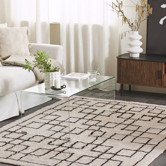 Beige Cotton Area Rug 140 x 200cm Geometric Tufted