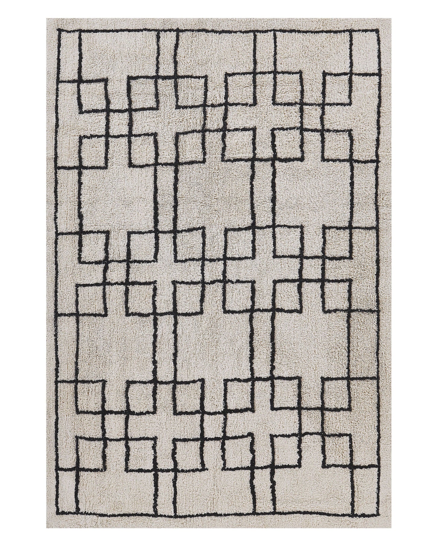 Beige Cotton Area Rug 140 x 200cm Geometric Tufted