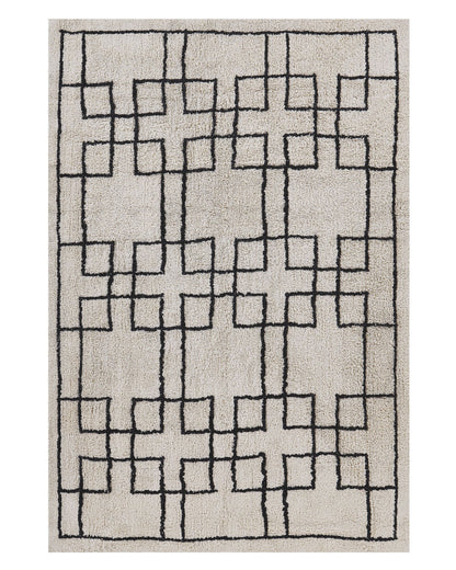 Beige Cotton Area Rug 140 x 200cm Geometric Tufted