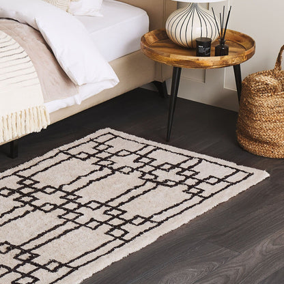 Area Rug Beige Cotton 80 x 150cm Tufted Geometric
