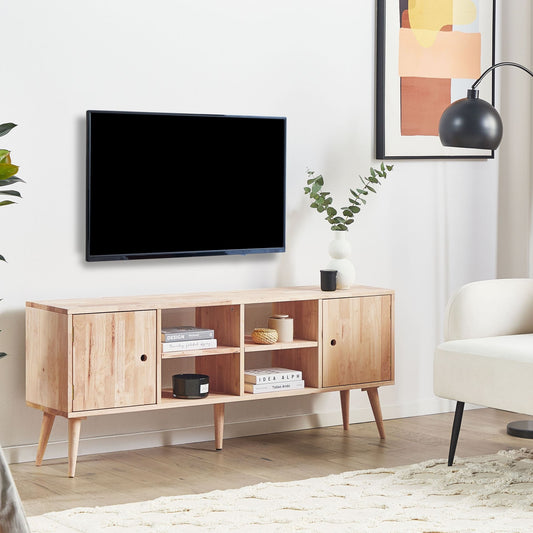 Rubberwood 2 Door TV Stand Light Brown Retro Scandi