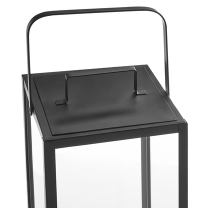 Nimbus Home Lantern Black Iron 41cm Pillar Candle Holder With Industrial Minimalist Handle