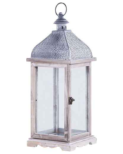 Lantern White Iron 47cm Pillar Candle Holder Distressed Retro Decor Accent