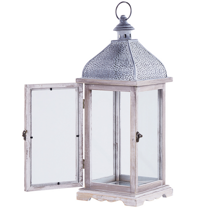 Lantern White Iron 47cm Pillar Candle Holder Distressed Retro Decor Accent
