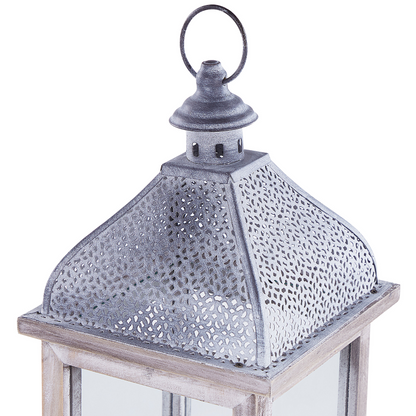 Lantern White Iron 47cm Pillar Candle Holder Distressed Retro Decor Accent
