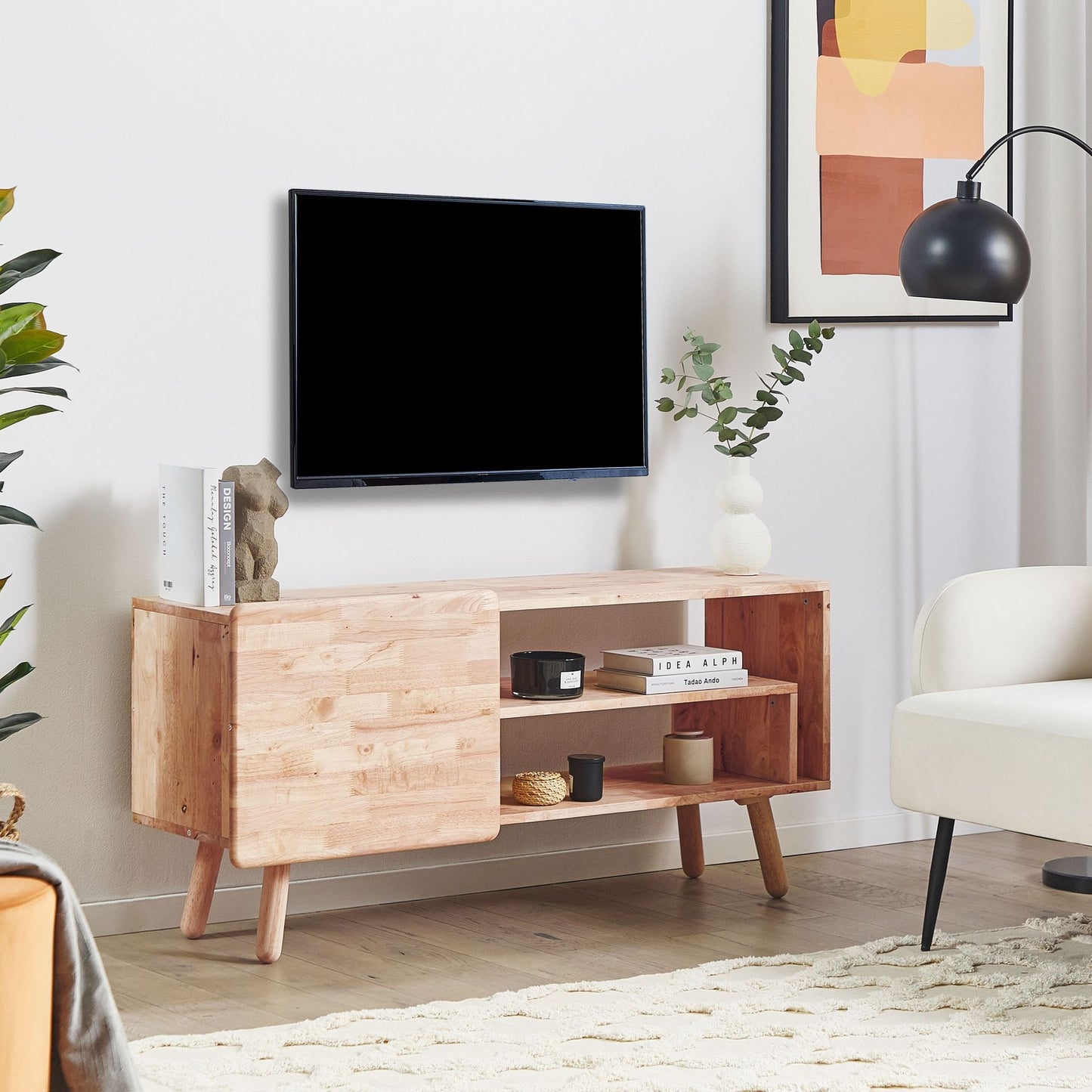 Rubberwood 1 Door TV Stand Light Brown Retro Scandi