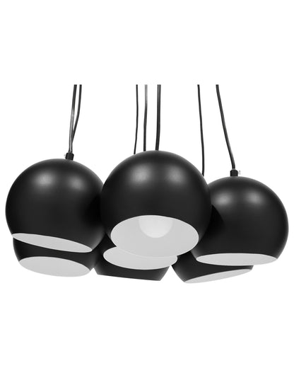 Seven Light Cluster Pendant Black Metal Round Shades Modern Ceiling Light