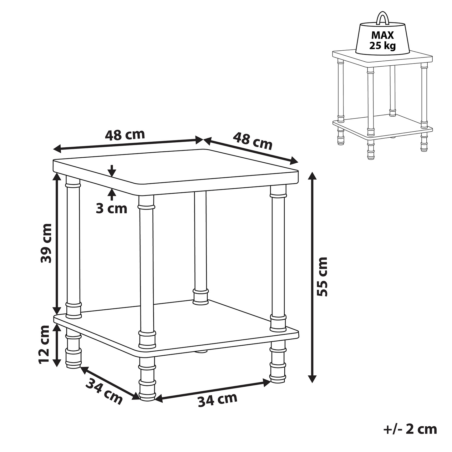 Side End Table Dark Brown Metal Black Frame 1 Shelf