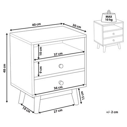 Bedside Table Light Brown With Two Drawers And Open Shelf