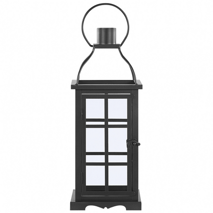 Black Iron Lantern 42cm Glass Door Pillar Candle Holder