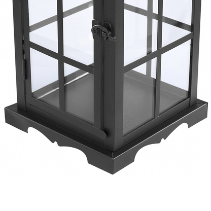 Black Iron Lantern 42cm Glass Door Pillar Candle Holder