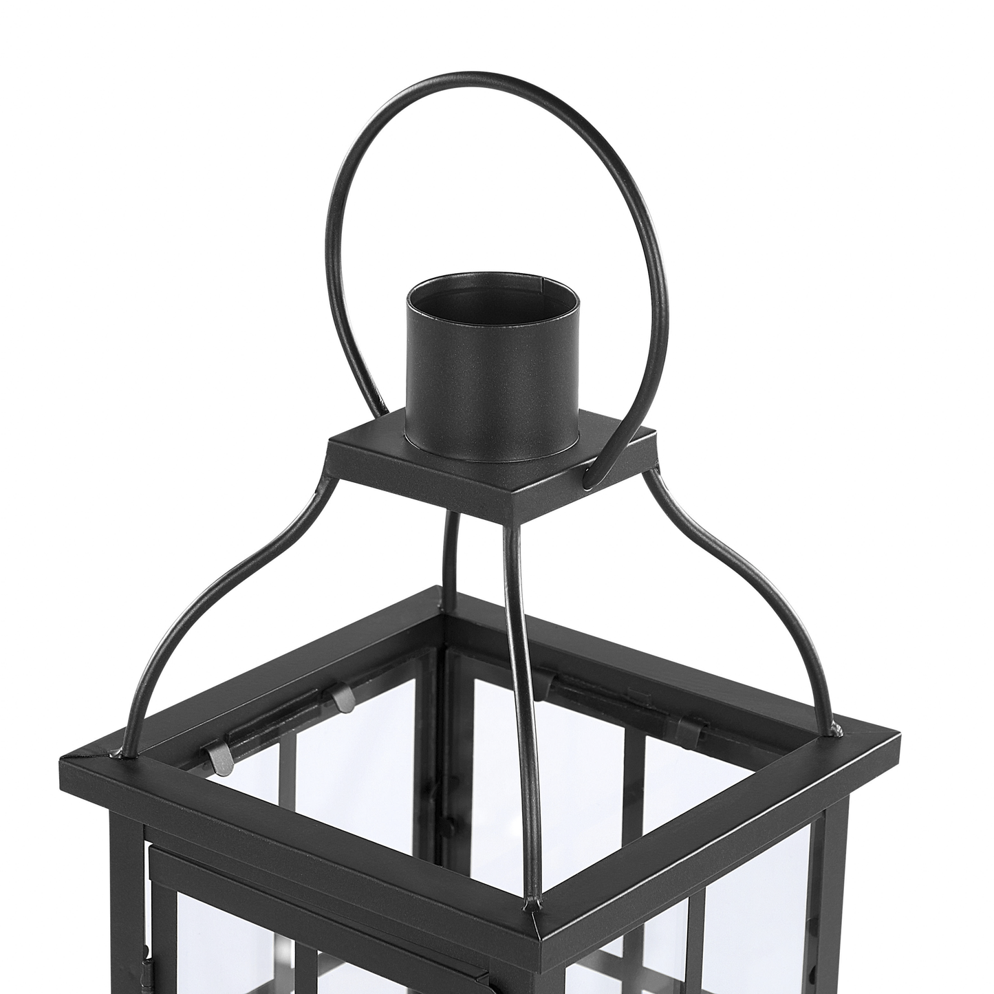 Metal Lantern Black Iron 52cm Pillar Candle Holder With Glass Doors For Indoor Decor