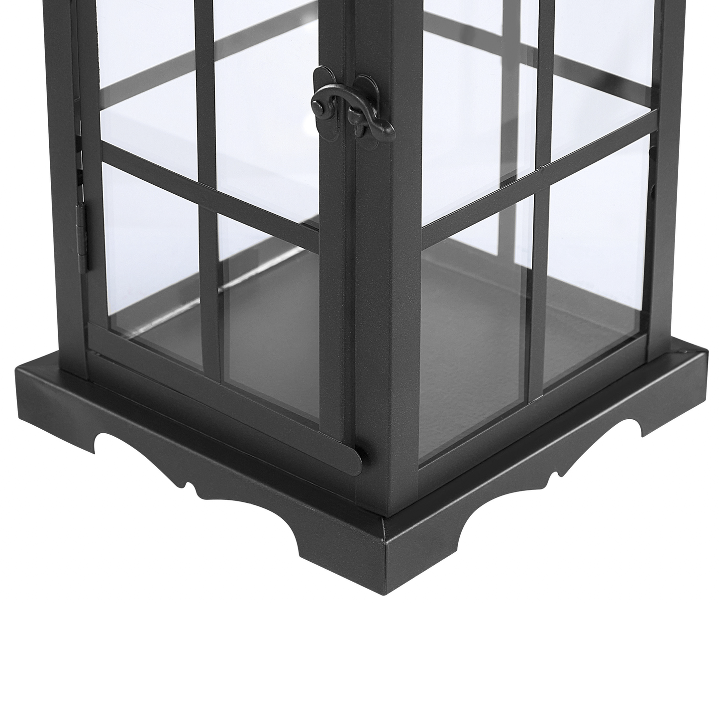 Metal Lantern Black Iron 52cm Pillar Candle Holder With Glass Doors For Indoor Decor