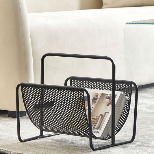 Magazine Rack Black Iron Storage Holder Modern Decor