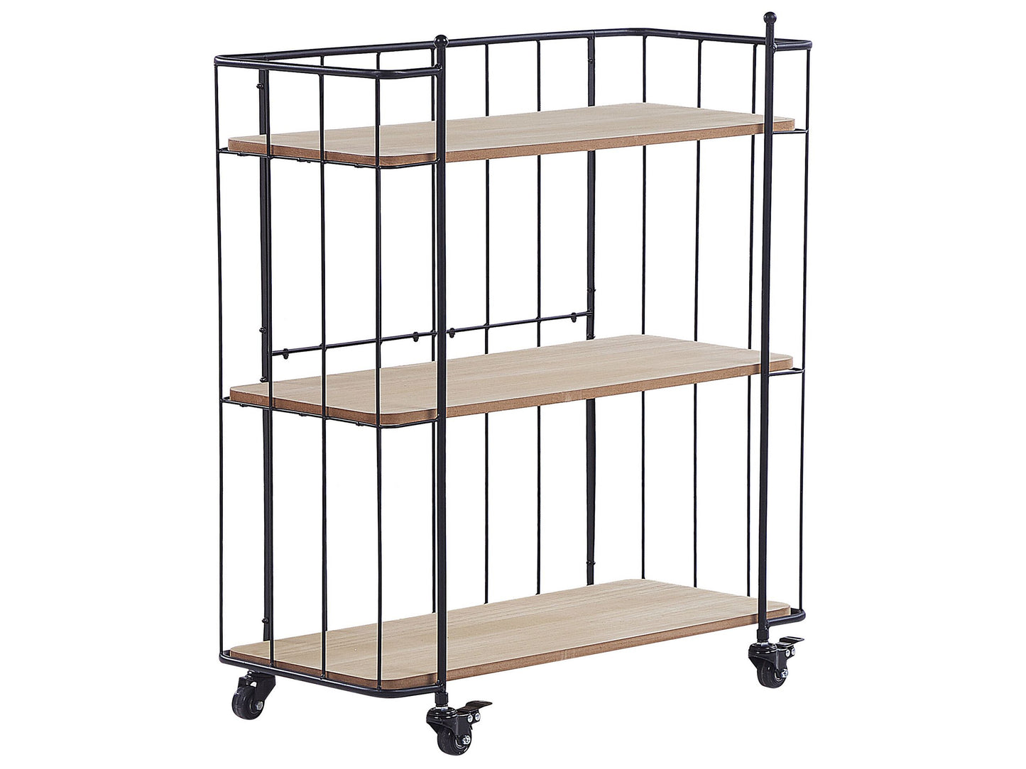 Kitchen Trolley Black Metal 81cm Light Brown Shelves Castors
