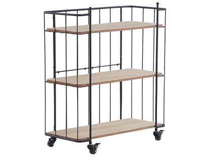 Kitchen Trolley Black Metal 81cm Light Brown Shelves Castors