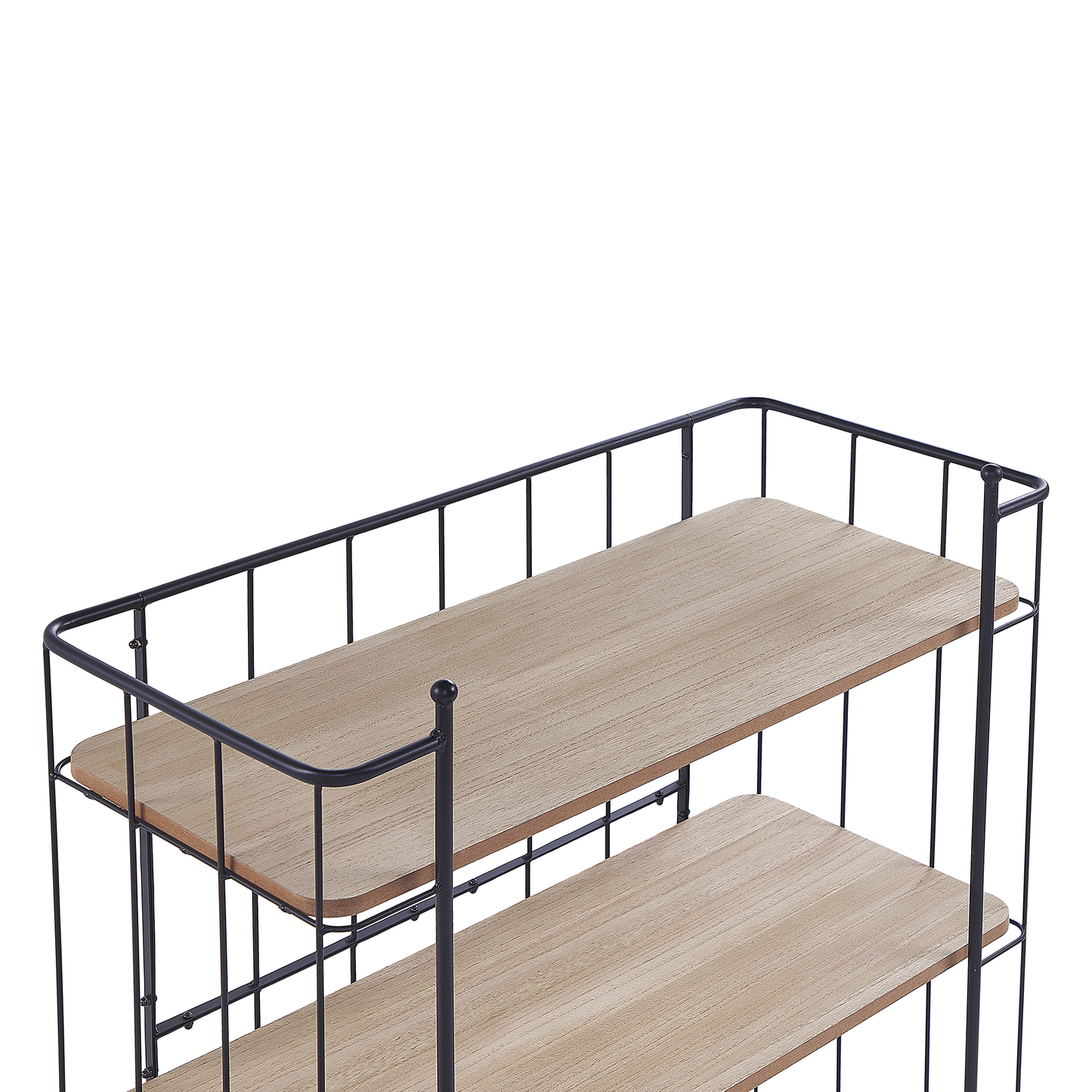 Kitchen Trolley Black Metal 81cm Light Brown Shelves Castors