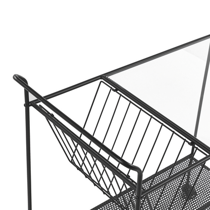 Kitchen Trolley Black Metal 70cm Tempered Glass Top With Shelf