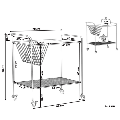 Kitchen Trolley Black Metal 70cm Tempered Glass Top With Shelf