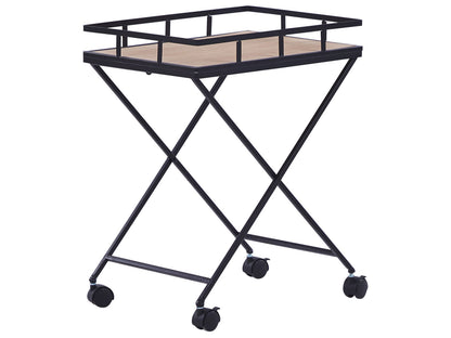 Kitchen Trolley Black Metal 56cm Removable Light Wood Top with Castors in Industrial Rustic Modern Style