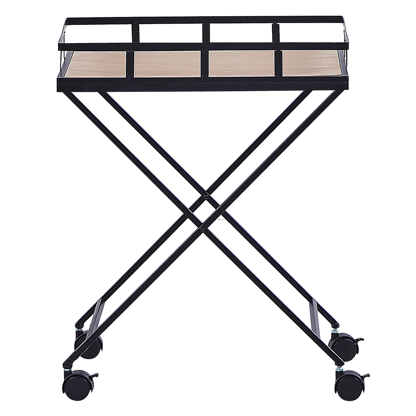 Kitchen Trolley Black Metal 56cm Removable Light Wood Top with Castors in Industrial Rustic Modern Style