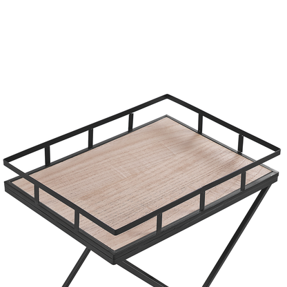 Kitchen Trolley Black Metal 56cm Removable Light Wood Top with Castors in Industrial Rustic Modern Style