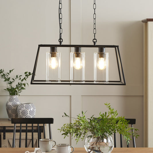 Pendant Lamp Black Cage Frame 117cm Glass Shades