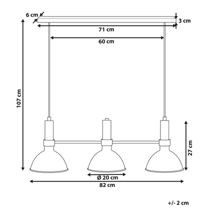 3 Light Hanging Lamp Black Gold Metal Track 107cm