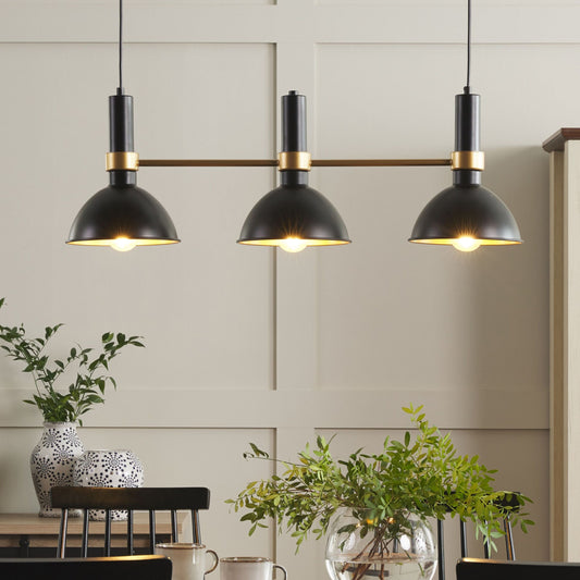 3 Light Hanging Lamp Black Gold Metal Track 107cm