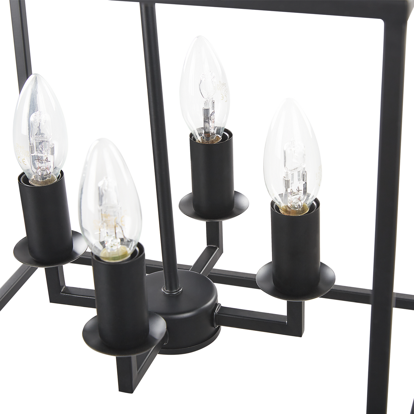 Pendant Lamp Black Metal 115cm Cube Cage Frame Four Light Fixture Modern