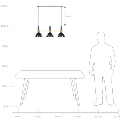 3 Light Hanging Lamp Black Gold Metal Track 107cm