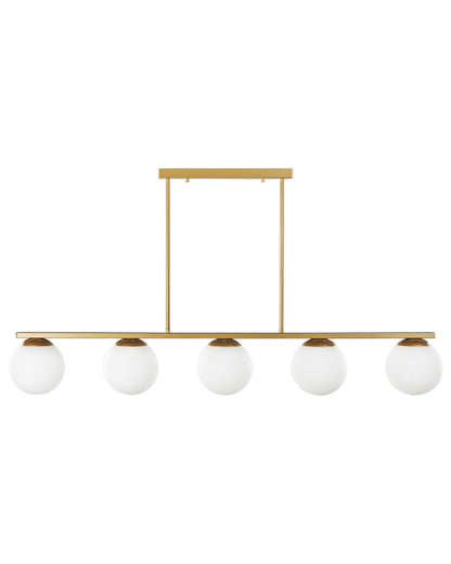 Design Hanging Lamp Gold Metal 62cm 5 Light Track with White Glass Sphere Shades for Dining Room Kitchen