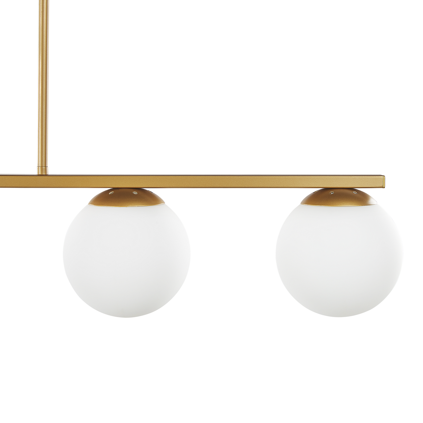 Design Hanging Lamp Gold Metal 62cm 5 Light Track with White Glass Sphere Shades for Dining Room Kitchen