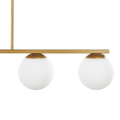 Design Hanging Lamp Gold Metal 62cm 5 Light Track with White Glass Sphere Shades for Dining Room Kitchen