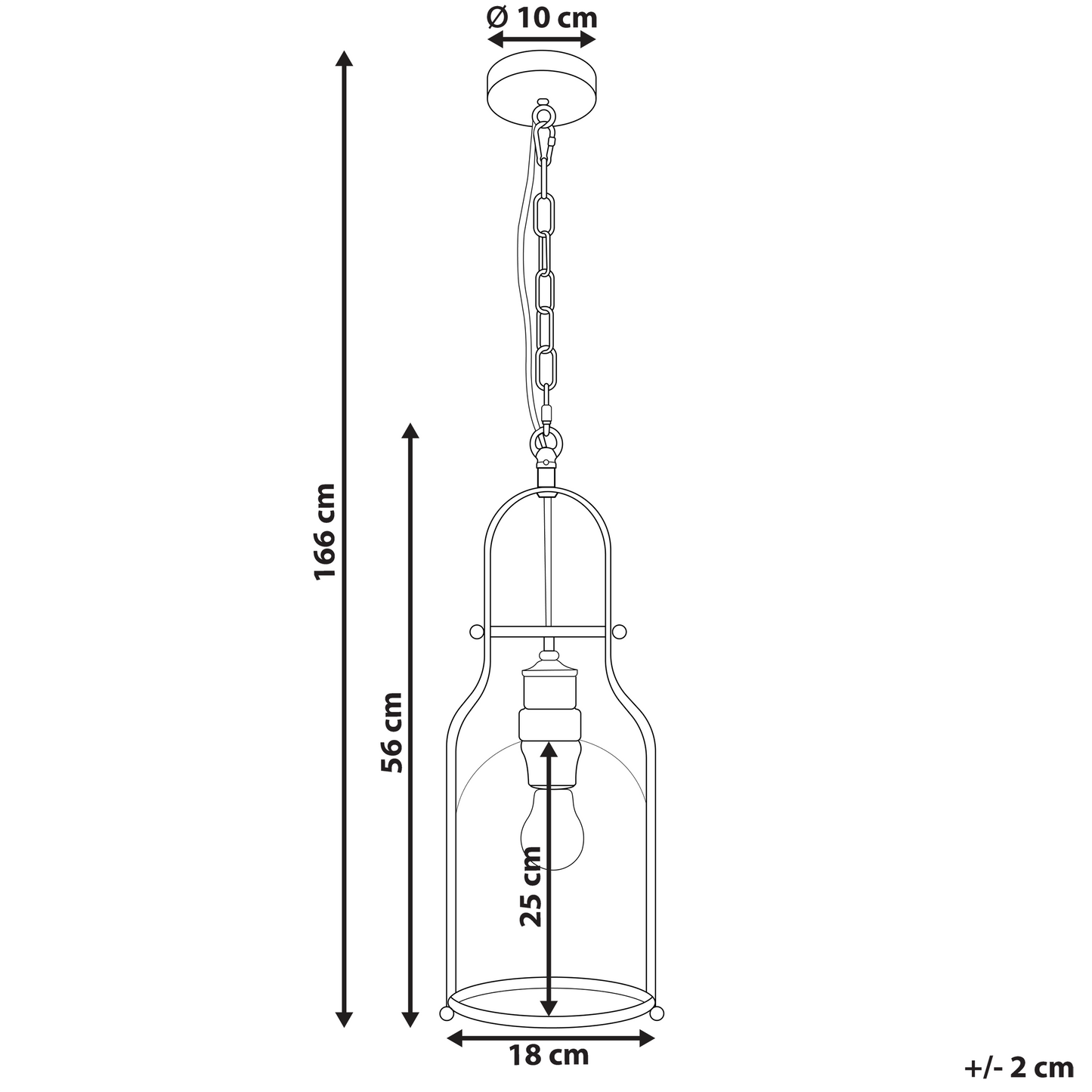Pendant Lamp Black Metal Frame 166cm Clear Glass Shade