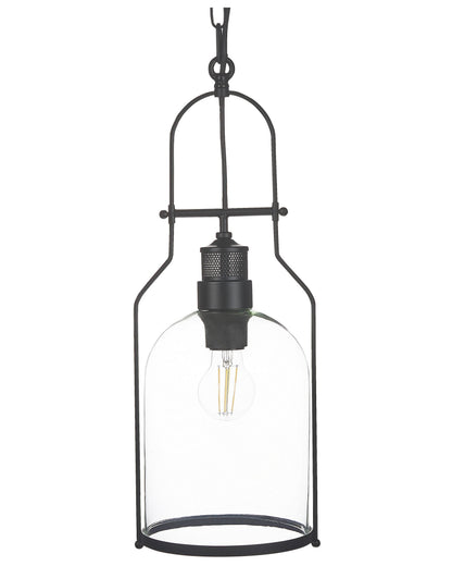 Pendant Lamp Black Metal Frame 166cm Clear Glass Shade