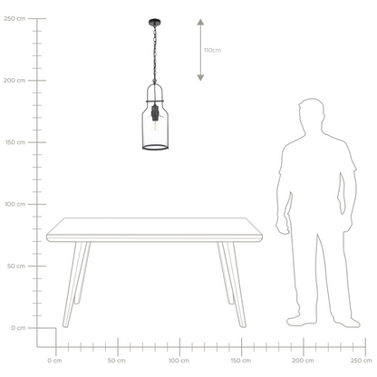 Pendant Lamp Black Metal Frame 166cm Clear Glass Shade