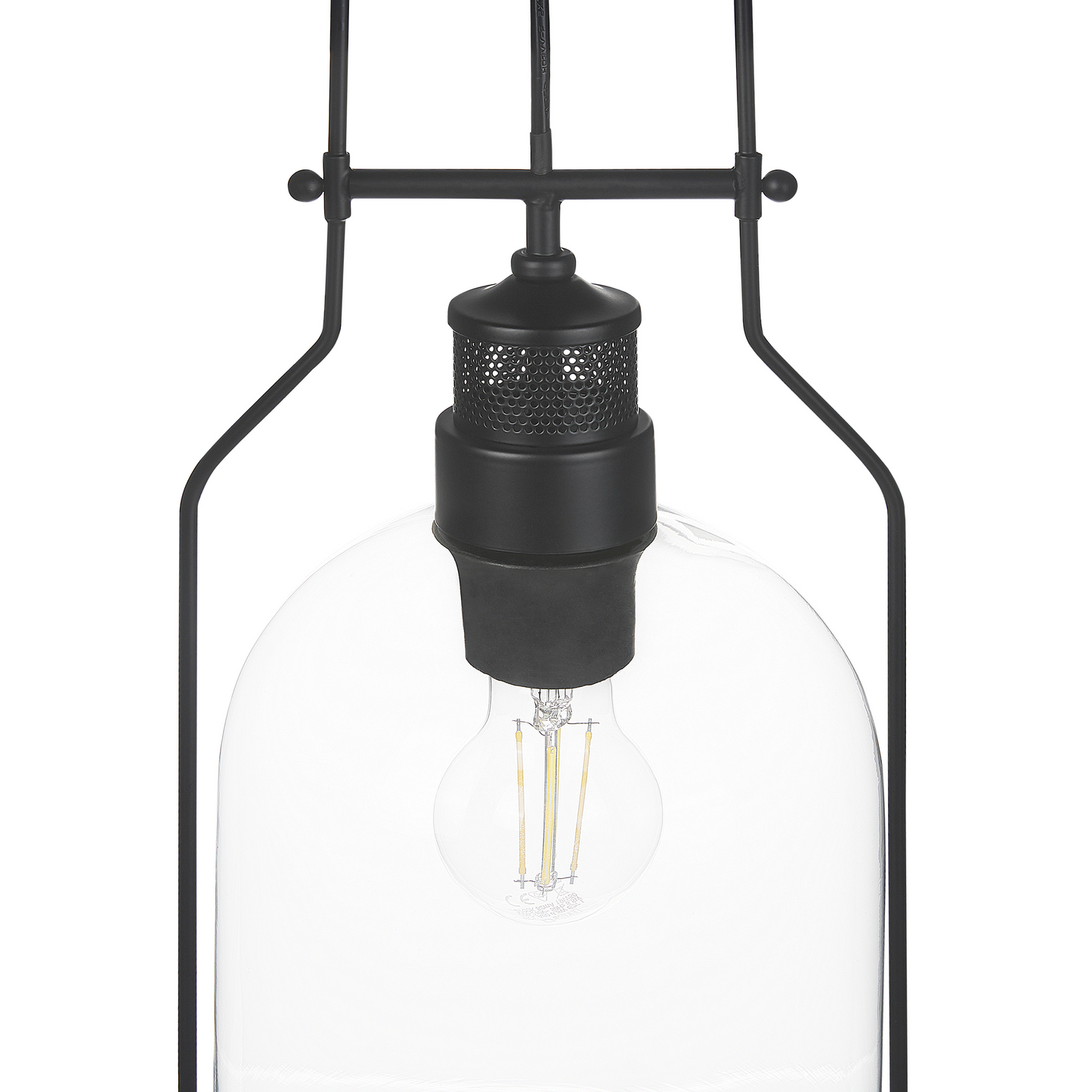 Pendant Lamp Black Metal Frame 166cm Clear Glass Shade
