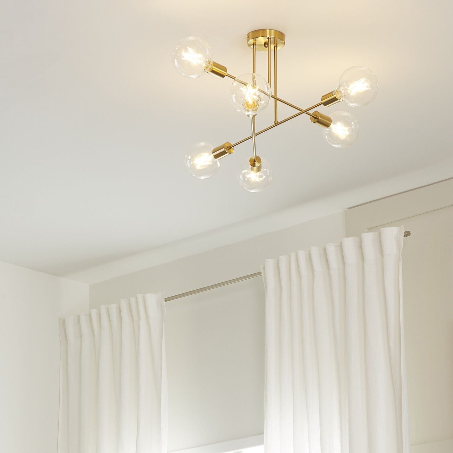Brass 6 Light Ceiling Lamp No Shades Industrial Modern 33cm