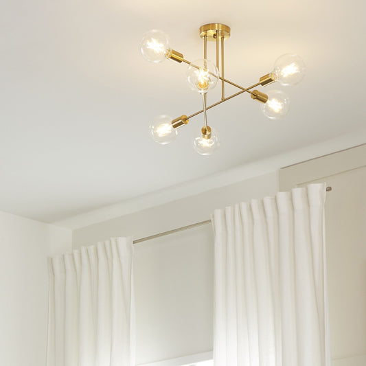 Brass 6 Light Ceiling Lamp No Shades Industrial Modern 33cm