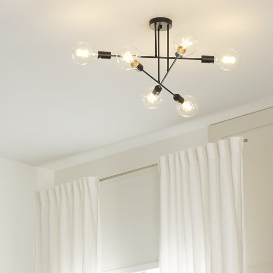 Ceiling Lamp Black Metal 33cm 6 Lights Iron No Shades