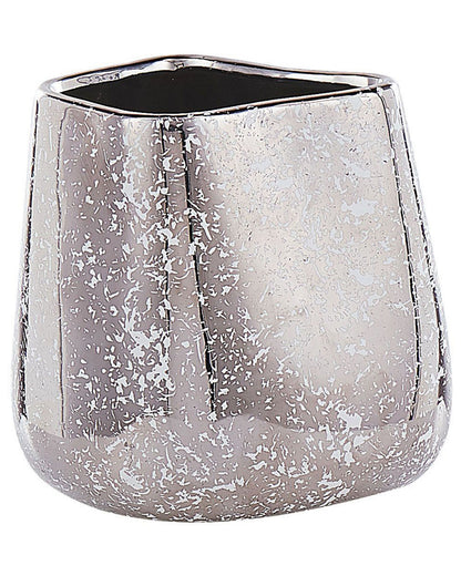 Silver Stoneware Vase 20cm with Asymmetrical Form and White Speckle Finish for Modern Tabletop Decor