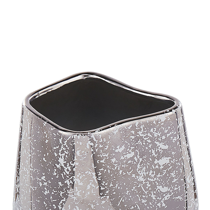 Silver Stoneware Vase 20cm with Asymmetrical Form and White Speckle Finish for Modern Tabletop Decor