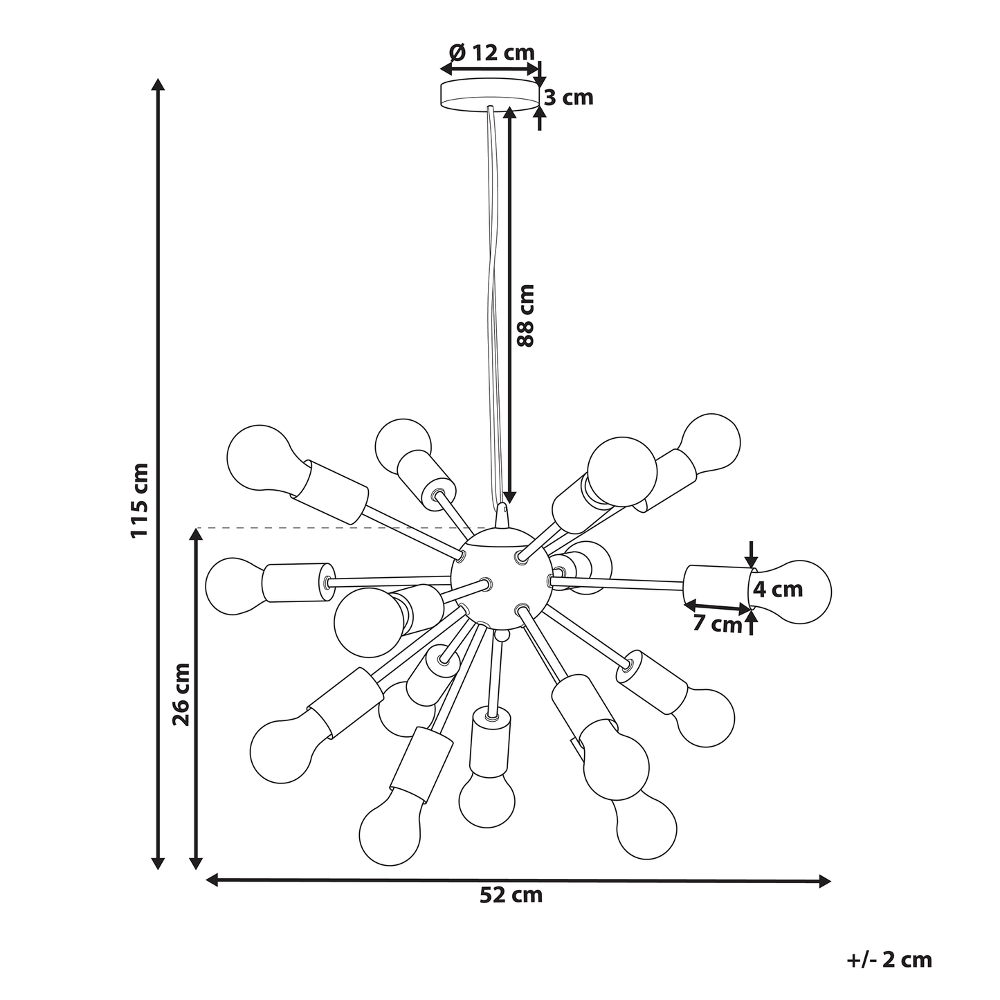 Pendant Lamp Black Metal 115cm 15 Light Fixture