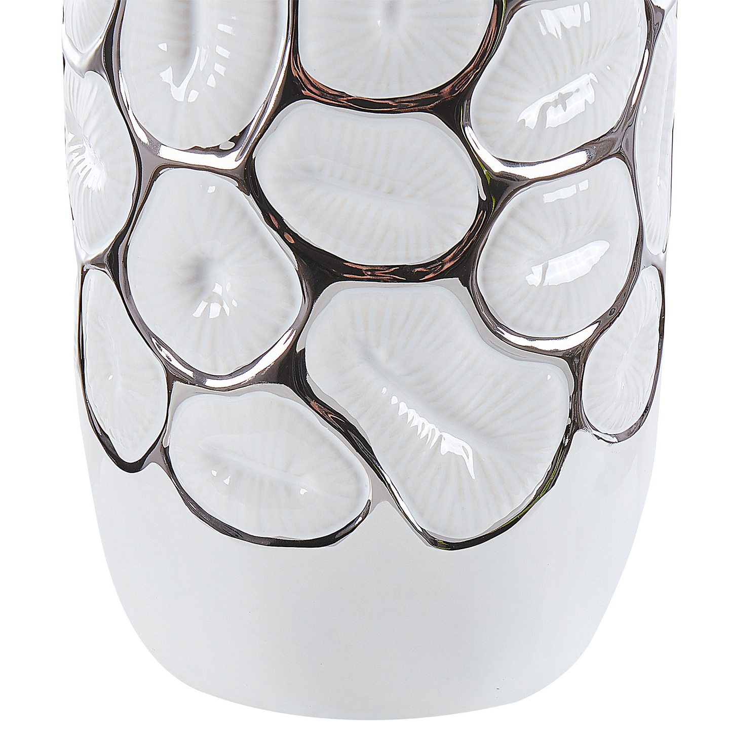 White Stoneware Flower Vase 34cm Silver Detailing